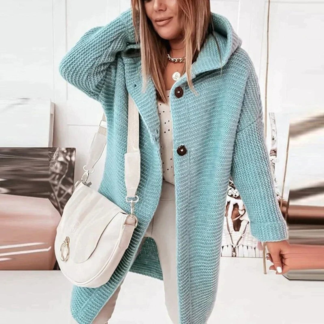 Dorota | Kardigan Damski Oversize z Kapturem i Guzikami