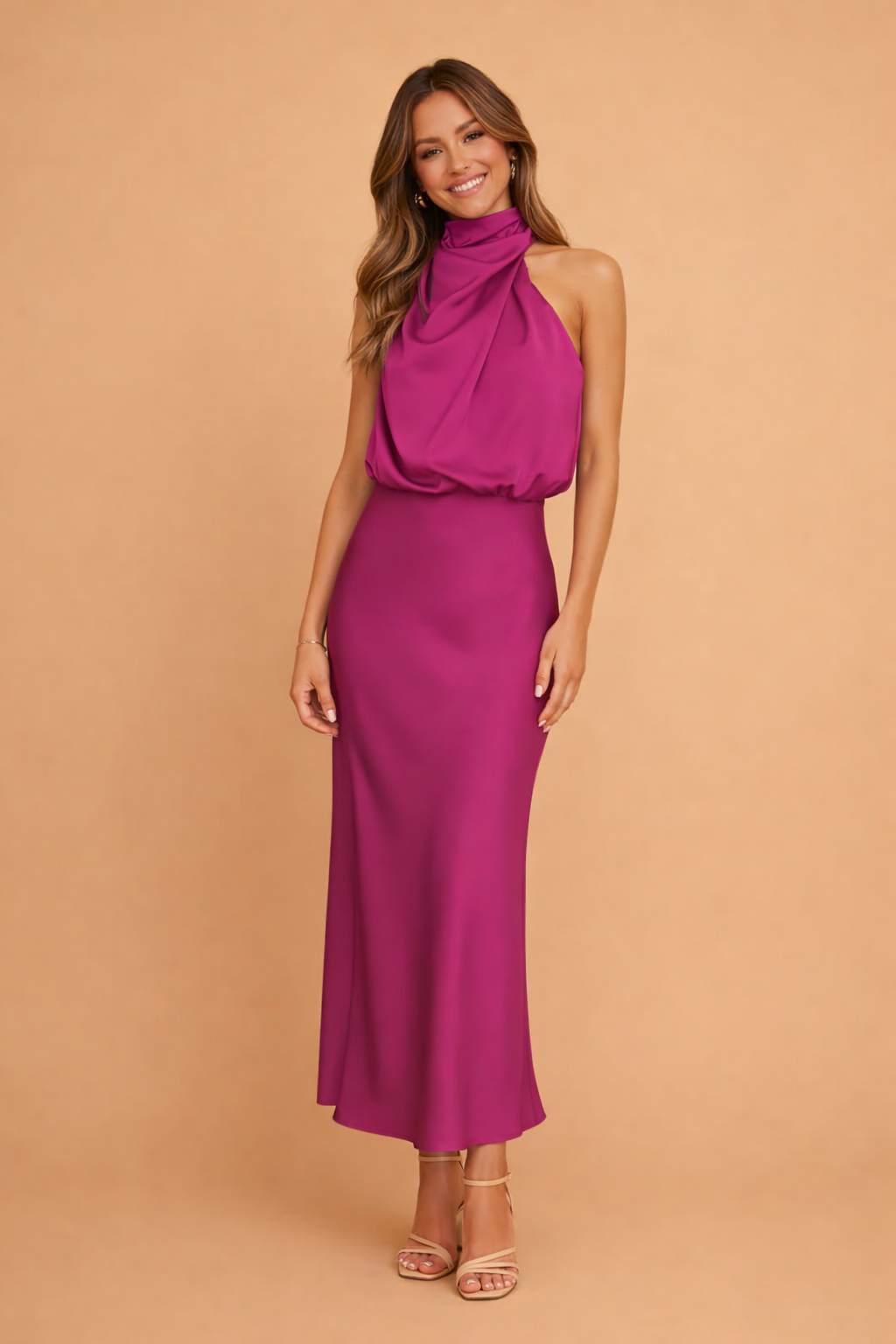 Marlena | Elegancka Sukienka Midi Na Jedno Ramię