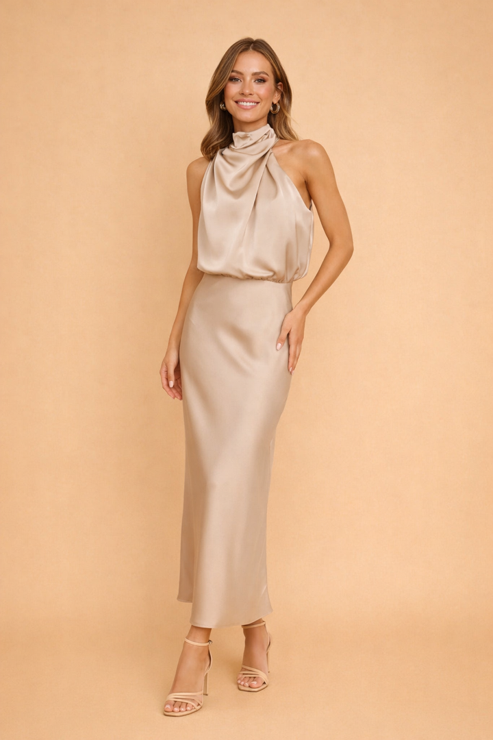 Marlena | Elegancka Sukienka Midi Na Jedno Ramię
