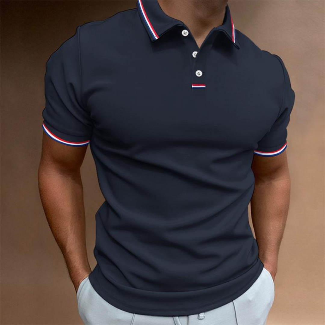 Bartosz | Koszulka Polo Męska Jednolita Z Krótkim Rękawem Pasiasty Kołnierz
