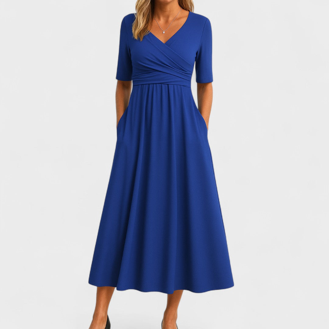 Natalia | Sukienka Midi Damska Z Dekoltem V Elegancka Wieczorowa