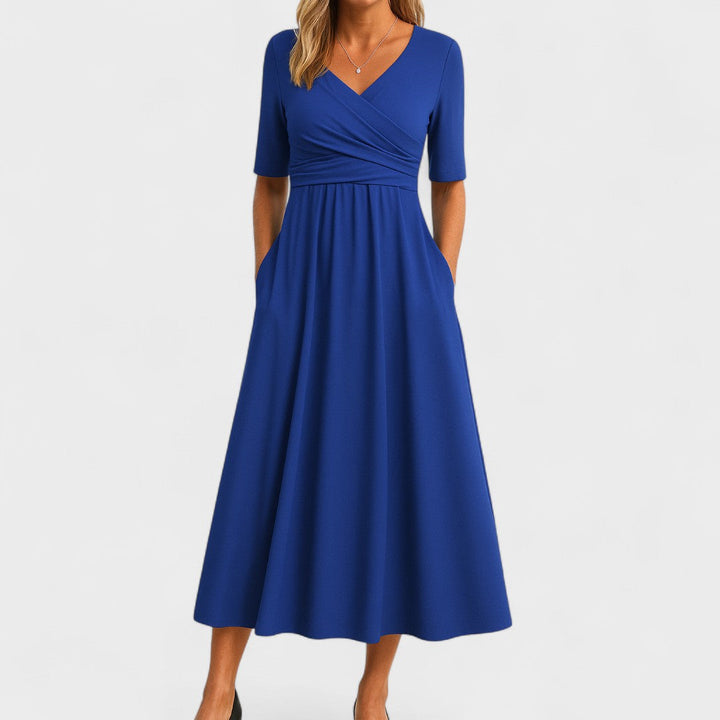 Natalia | Sukienka Midi Damska Z Dekoltem V Elegancka Wieczorowa
