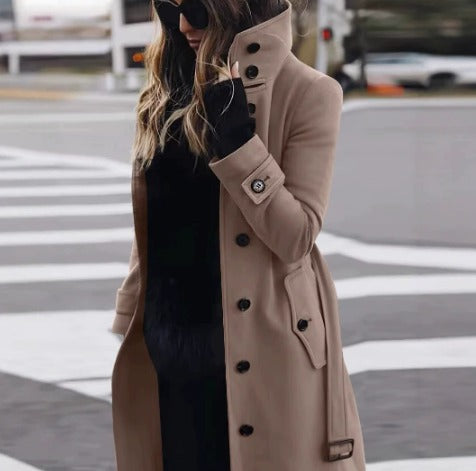 Katarzyna | Płaszcz zimowy damski typu trenchcoat z wysokim kołnierzem