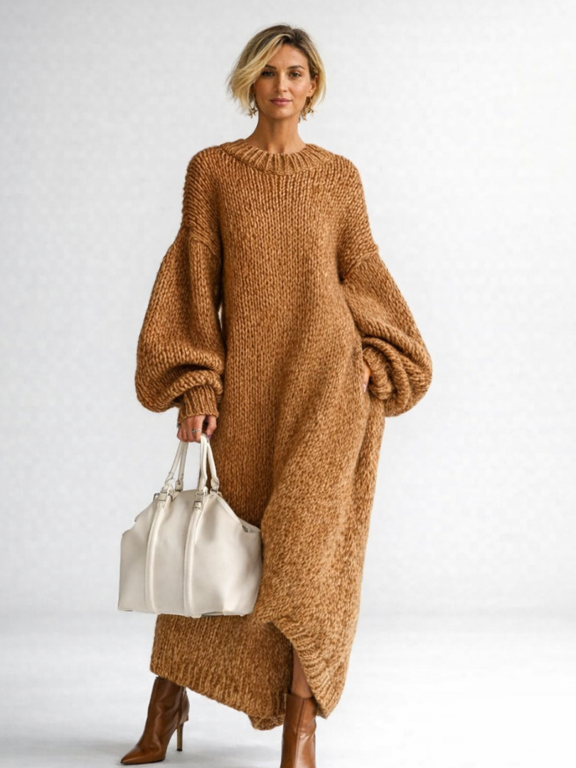 Weronika | Sukienka damska maxi Oversize z Długim Rękawem