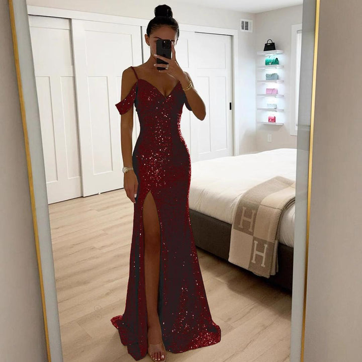 Natalia | Sukienka Maxi Damska Wieczorowa Połyskująca Na Ramiączkach