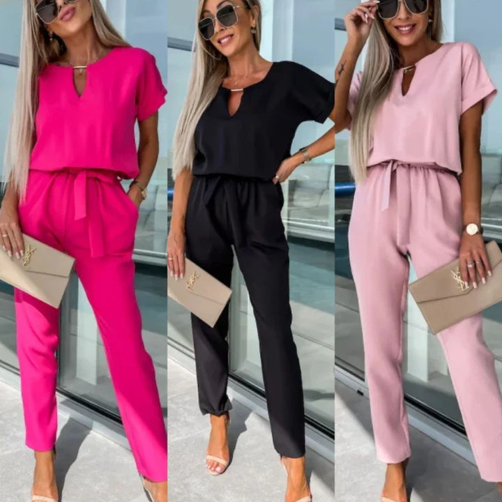 Weronika | Kombinezon Damski Elegancki Z Paskiem Dekolt V