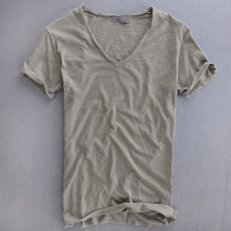 Marek | T-shirt męski z dekoltem V o kroju slim