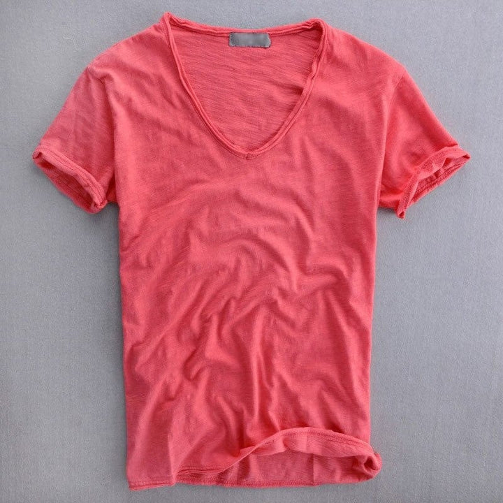 Marek | T-shirt męski z dekoltem V o kroju slim