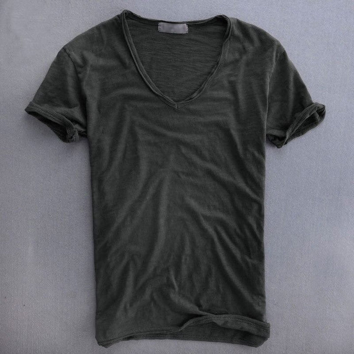 Marek | T-shirt męski z dekoltem V o kroju slim