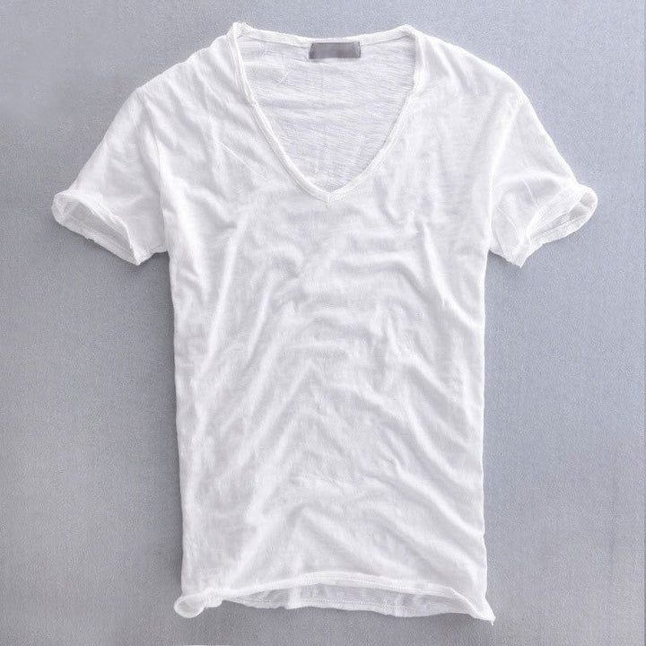 Marek | T-shirt męski z dekoltem V o kroju slim