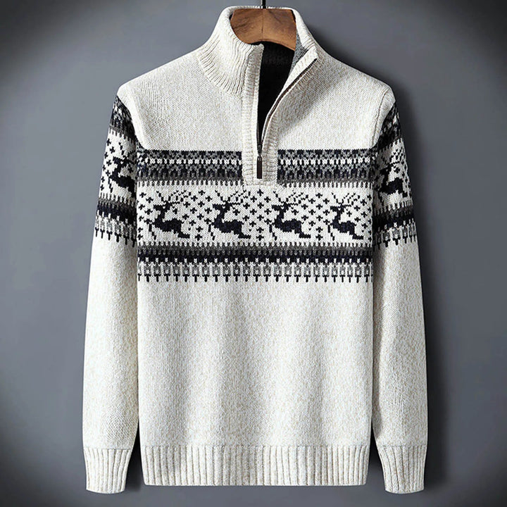 Oskar | Sweter Męski Fair Isle z Półzamkiem i Stójką