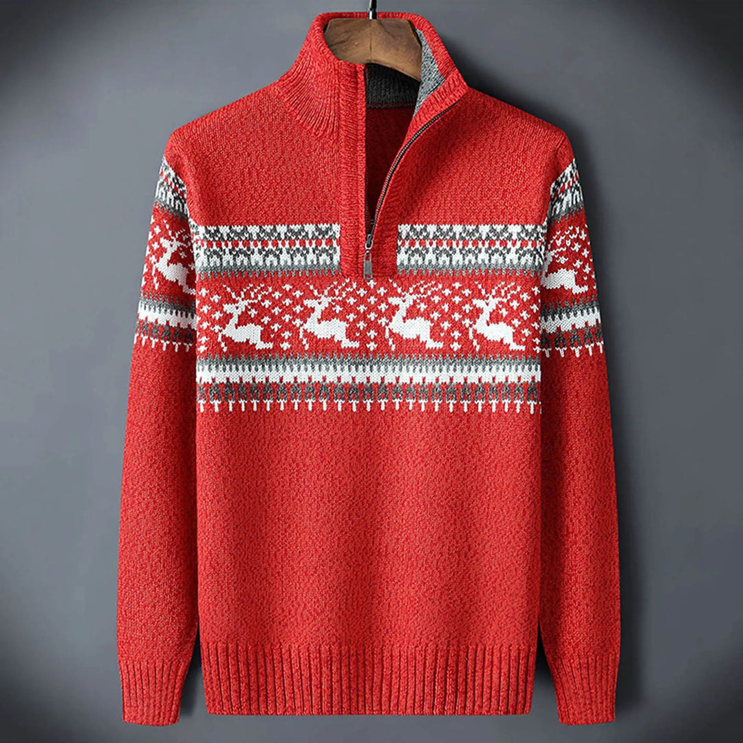 Oskar | Sweter Męski Fair Isle z Półzamkiem i Stójką