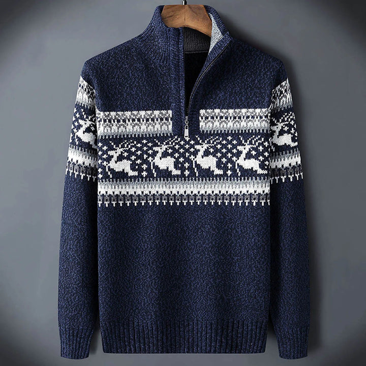 Oskar | Sweter Męski Fair Isle z Półzamkiem i Stójką