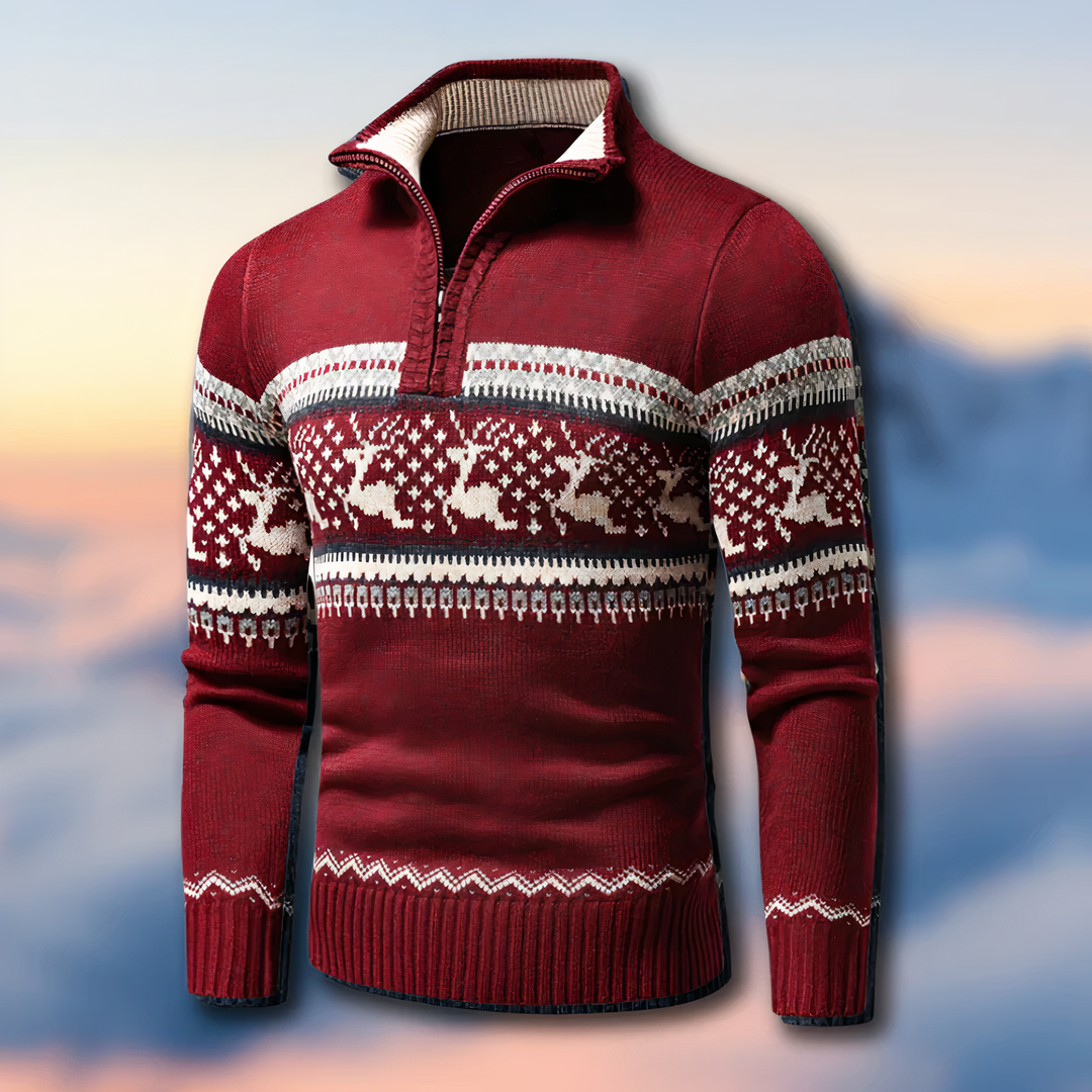 Viktor | Sweter Męski Fair Isle z Zamkiem 1/4 i Stójką