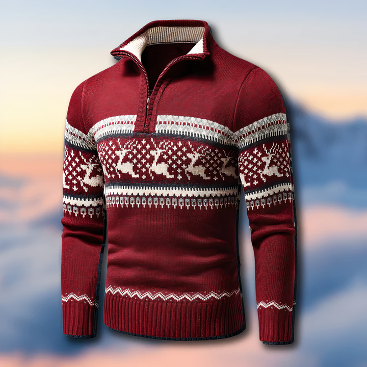 Viktor | Sweter Męski Fair Isle z Zamkiem 1/4 i Stójką