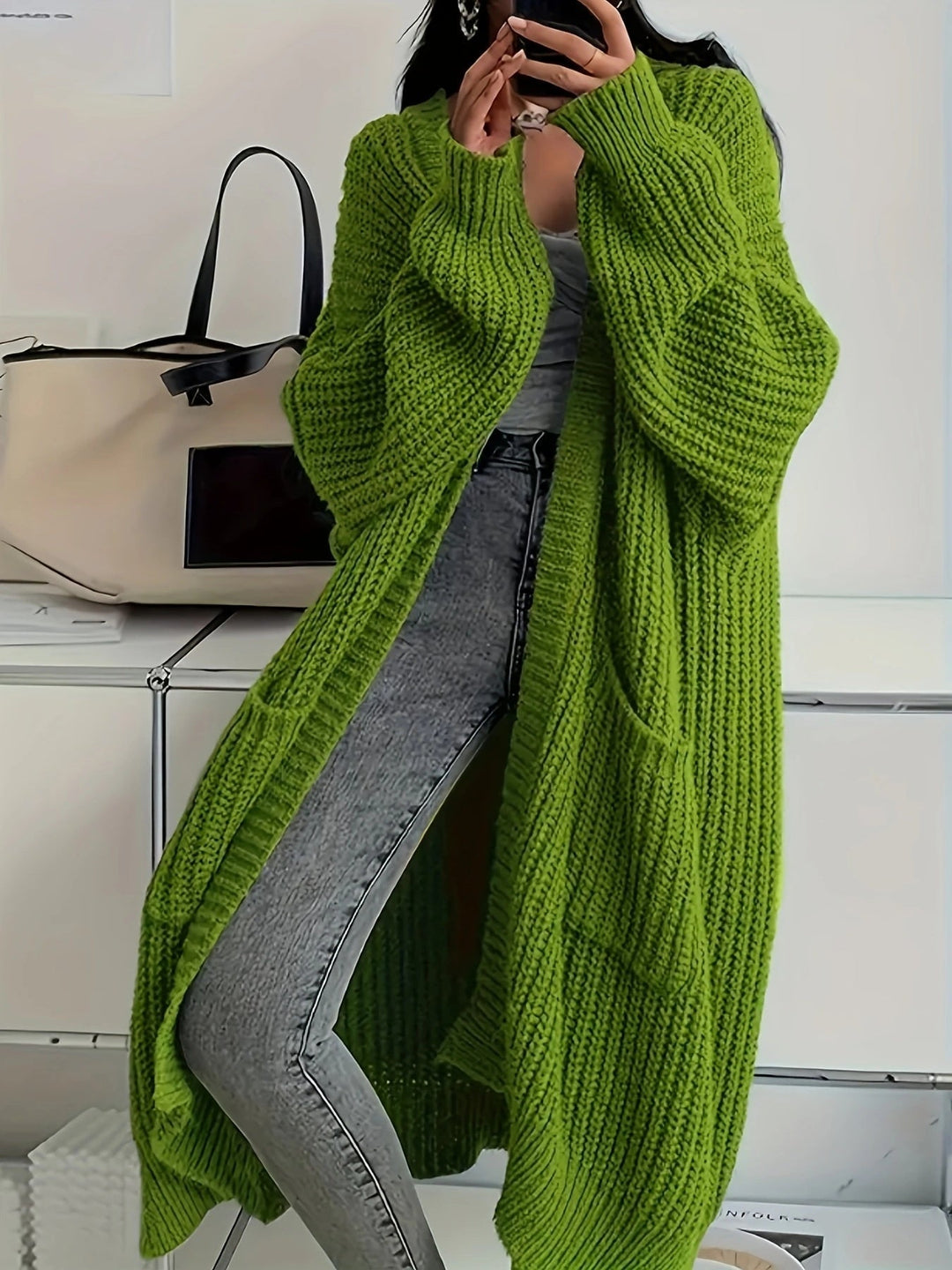 Agnieszka | Kardigan damski długi oversize z otwartym przodem