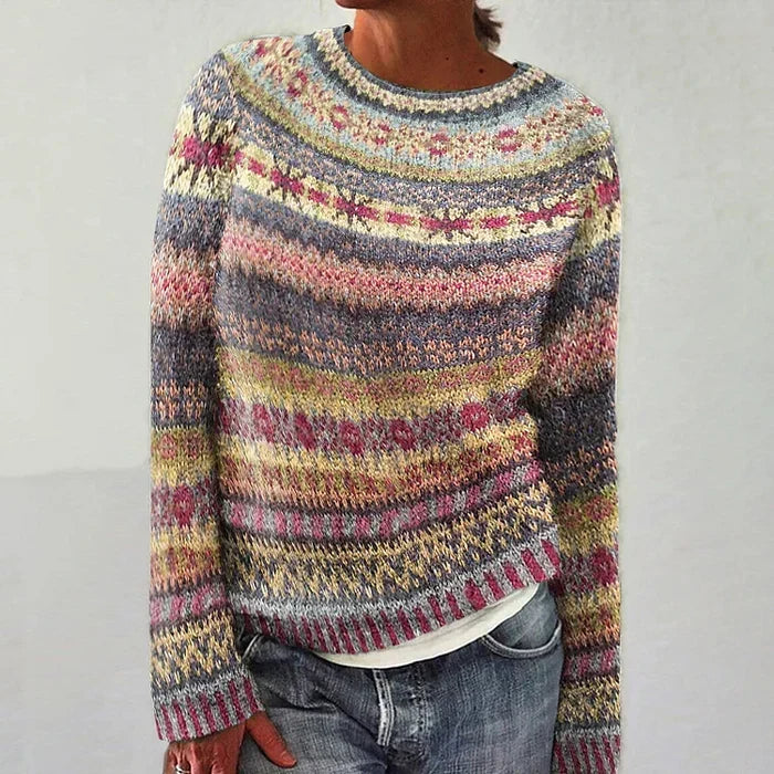 Karolina | Sweter Damski Fair Isle z Okrągłym Dekoltem