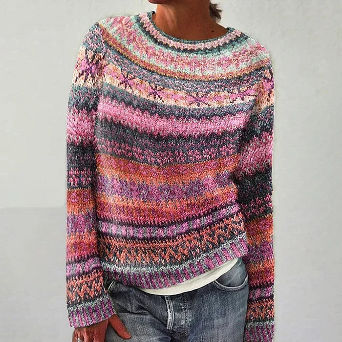 Karolina | Sweter Damski Fair Isle z Okrągłym Dekoltem