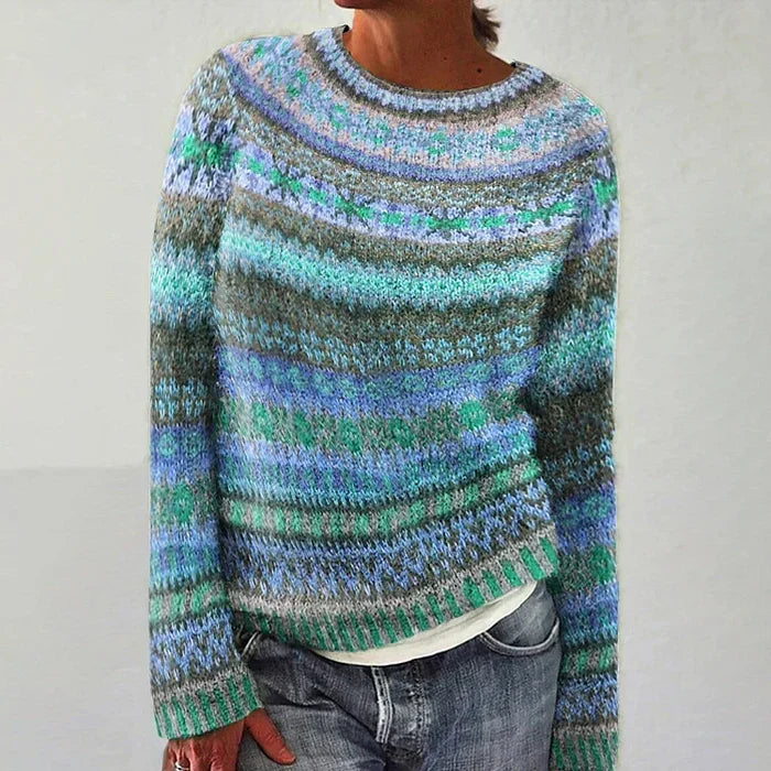 Karolina | Sweter Damski Fair Isle z Okrągłym Dekoltem