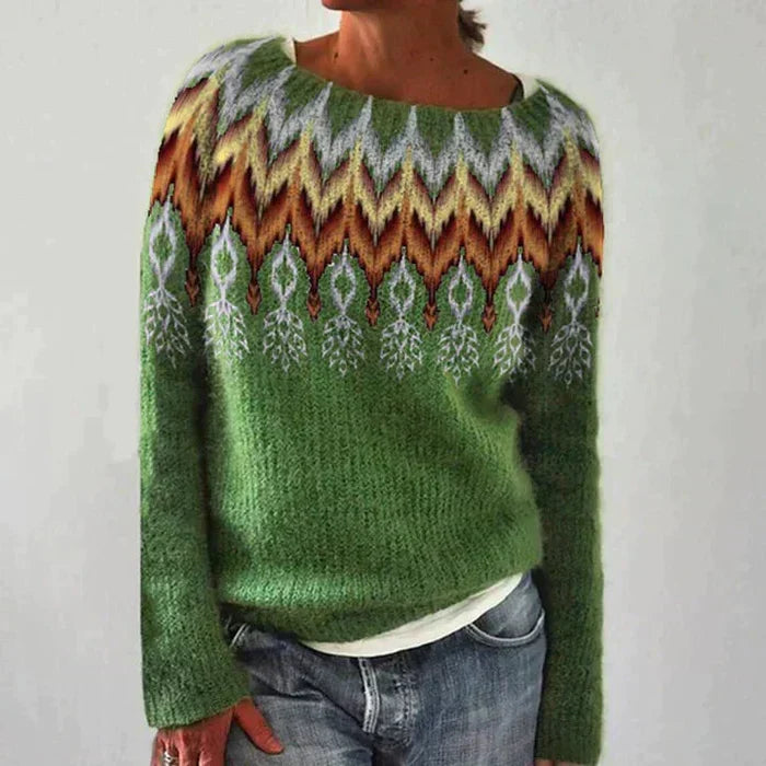 Karolina | Sweter Damski Fair Isle z Okrągłym Dekoltem