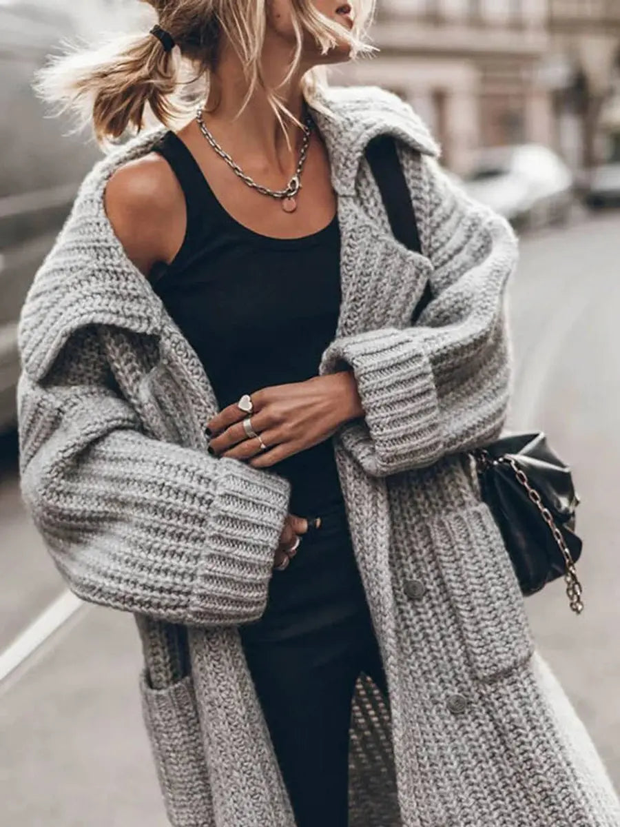 Zofia | Kardigan Damski Dzianinowy Oversize Z Klapami